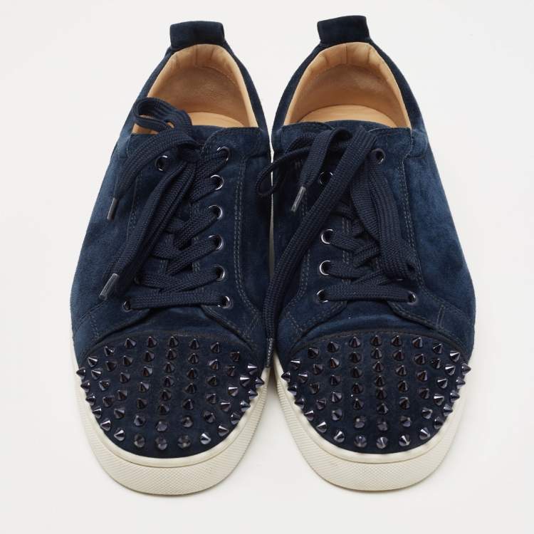 Pre Owned Christian Louboutin Navy Blue Suede Louis Spike Low Top Sneakers Size 44