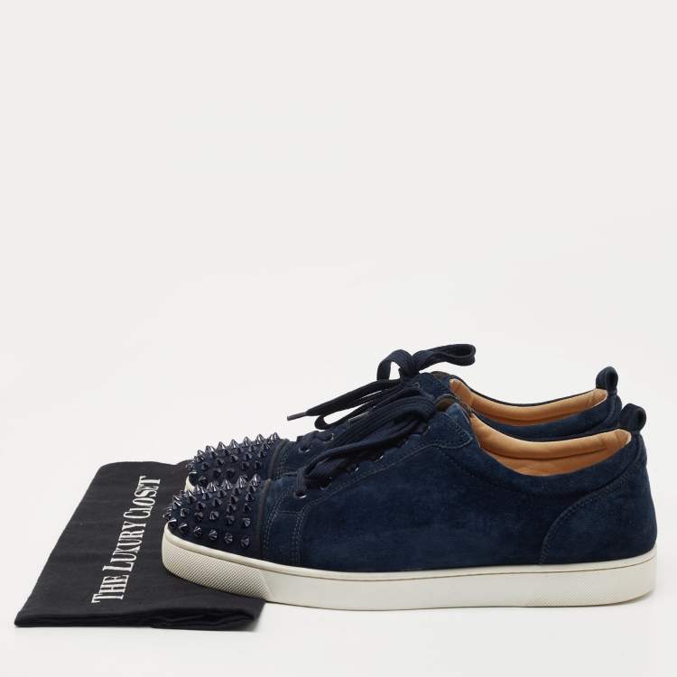 Pre Owned Christian Louboutin Navy Blue Suede Louis Spike Low Top Sneakers Size 44