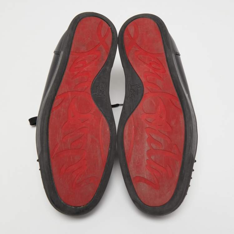 Pre Owned Christian Louboutin Black Leather Louis Junior Spike Low Top Sneakers Size 44