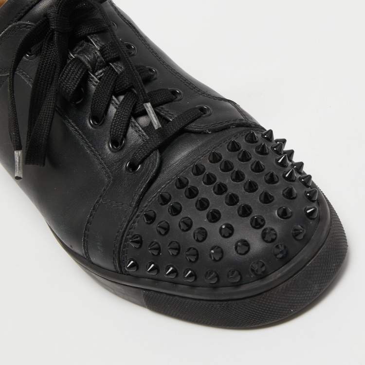 Pre Owned Christian Louboutin Black Leather Louis Junior Spike Low Top Sneakers Size 44