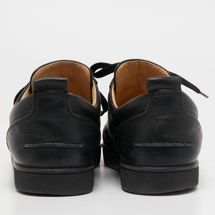 Pre Owned Christian Louboutin Black Leather Louis Junior Spike Low Top Sneakers Size 44