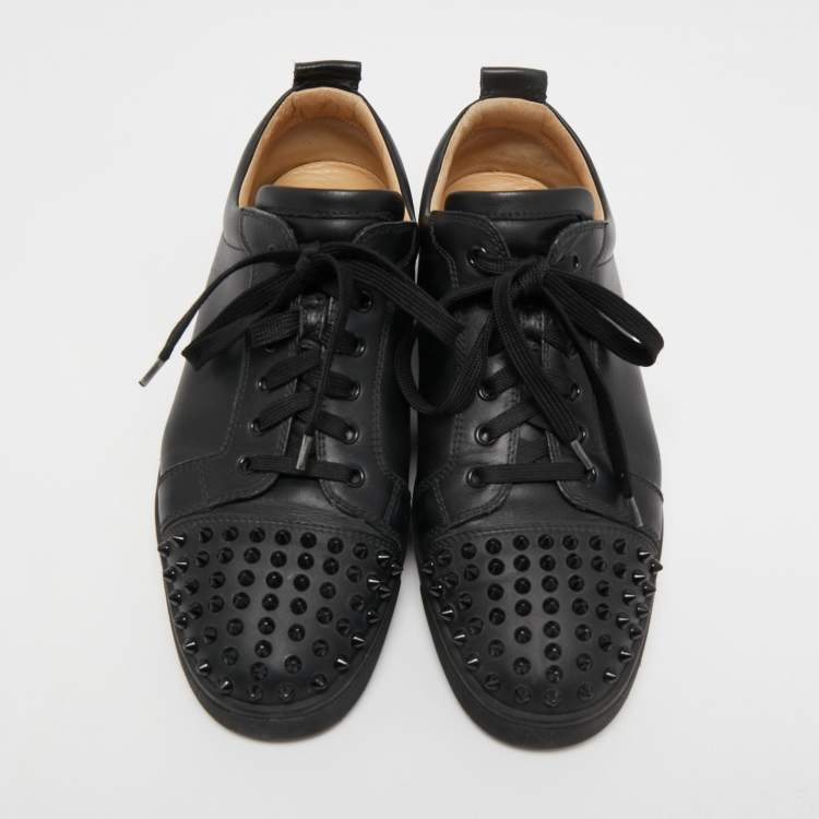 Pre Owned Christian Louboutin Black Leather Louis Junior Spike Low Top Sneakers Size 44