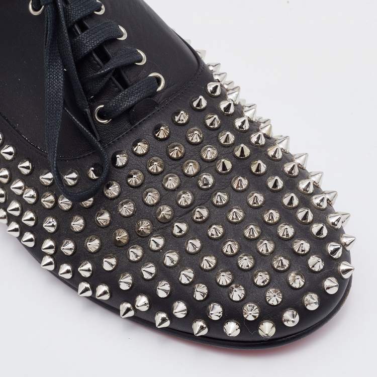 Pre Owned Christian Louboutin Black Leather Freddy Spikes Lace Up Oxfords Size 43