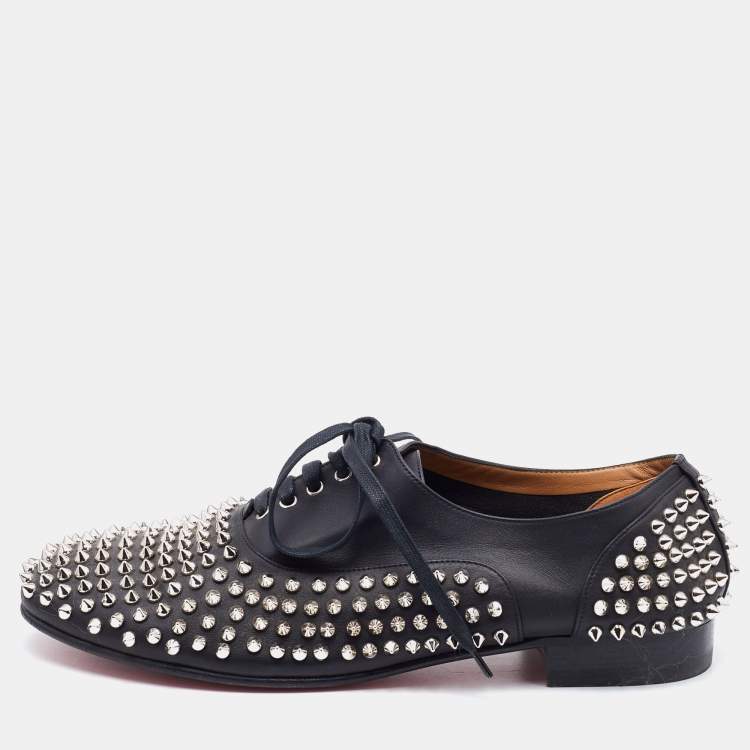 Christian Louboutin Black Leather Freddy Spikes Lace Up Oxfords Size 43 ...