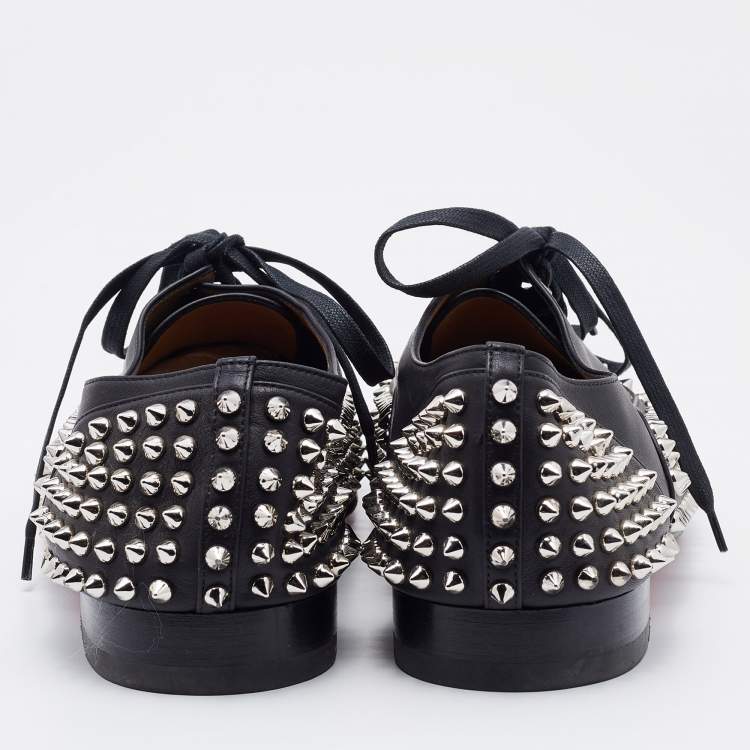 Pre Owned Christian Louboutin Black Leather Freddy Spikes Lace Up Oxfords Size 43