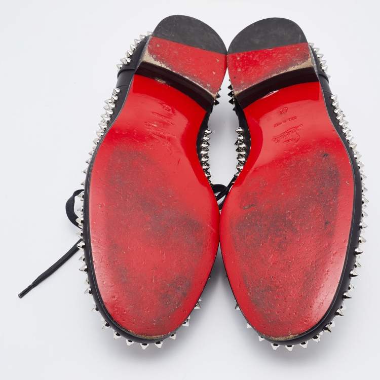 Pre Owned Christian Louboutin Black Leather Freddy Spikes Lace Up Oxfords Size 43