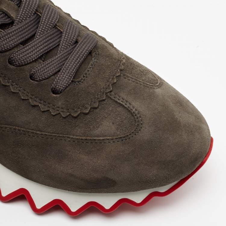 Pre Owned Christian Louboutin Grey Suede Loubishark Lace Up Sneakers Size 40