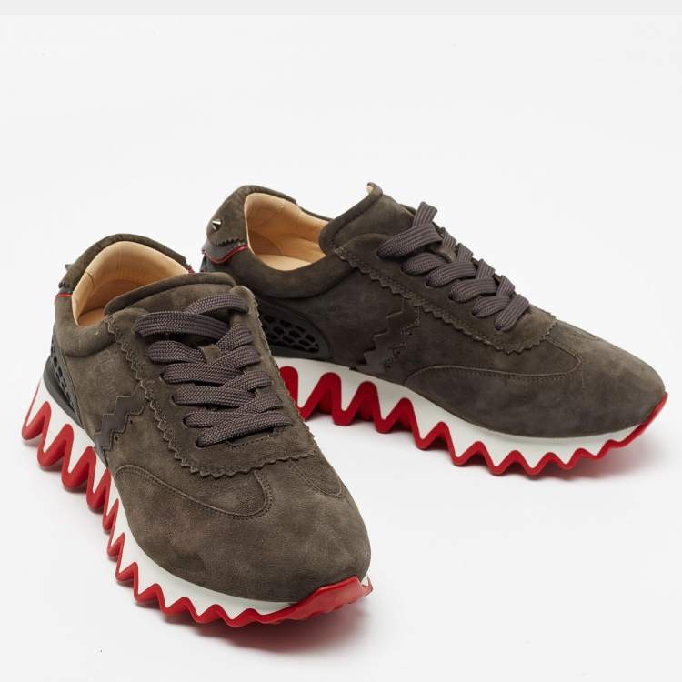 Pre Owned Christian Louboutin Grey Suede Loubishark Lace Up Sneakers Size 40