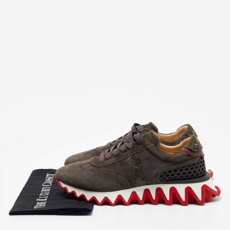 Pre Owned Christian Louboutin Grey Suede Loubishark Lace Up Sneakers Size 40