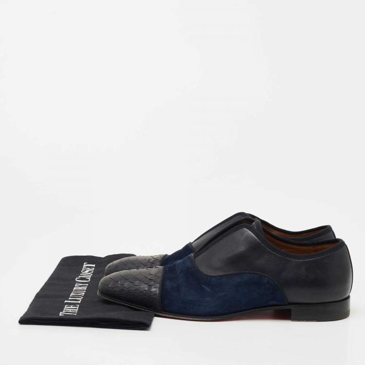 Pre Owned Christian Louboutin Black/Navy Blue Python and Suede Alpha Male Oxfords Size 40   