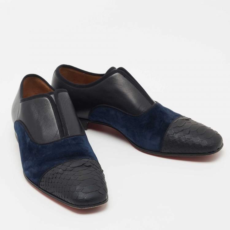 Pre Owned Christian Louboutin Black/Navy Blue Python and Suede Alpha Male Oxfords Size 40   