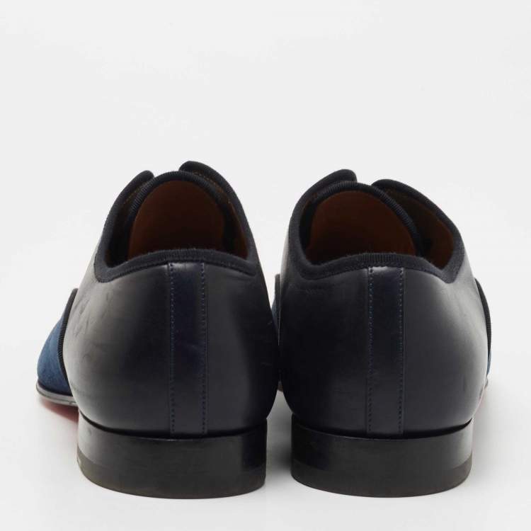 Pre Owned Christian Louboutin Black/Navy Blue Python and Suede Alpha Male Oxfords Size 40   
