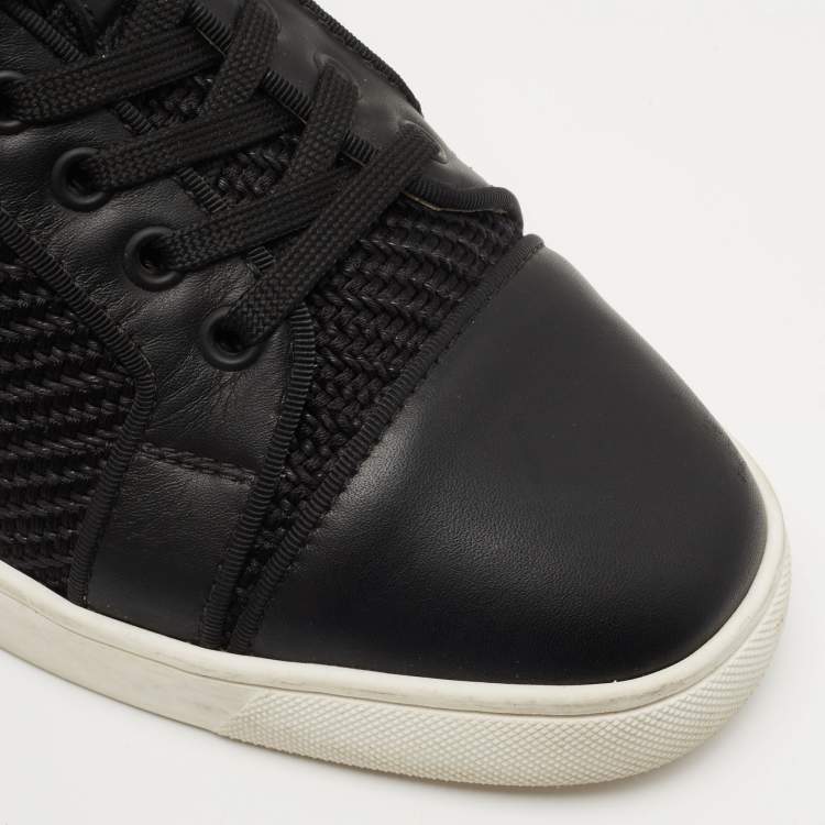 Pre Owned Christian Louboutin Black Leather and Woven Fabric Low Top Sneakers Size 40