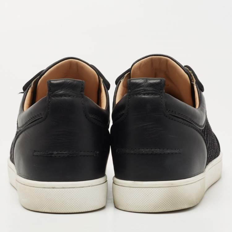 Pre Owned Christian Louboutin Black Leather and Woven Fabric Low Top Sneakers Size 40