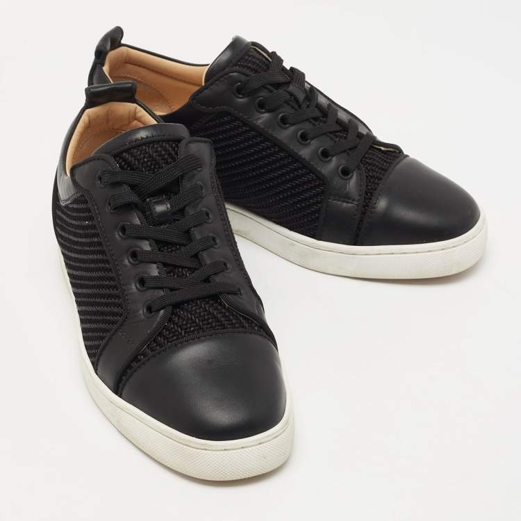 Pre Owned Christian Louboutin Black Leather and Woven Fabric Low Top Sneakers Size 40