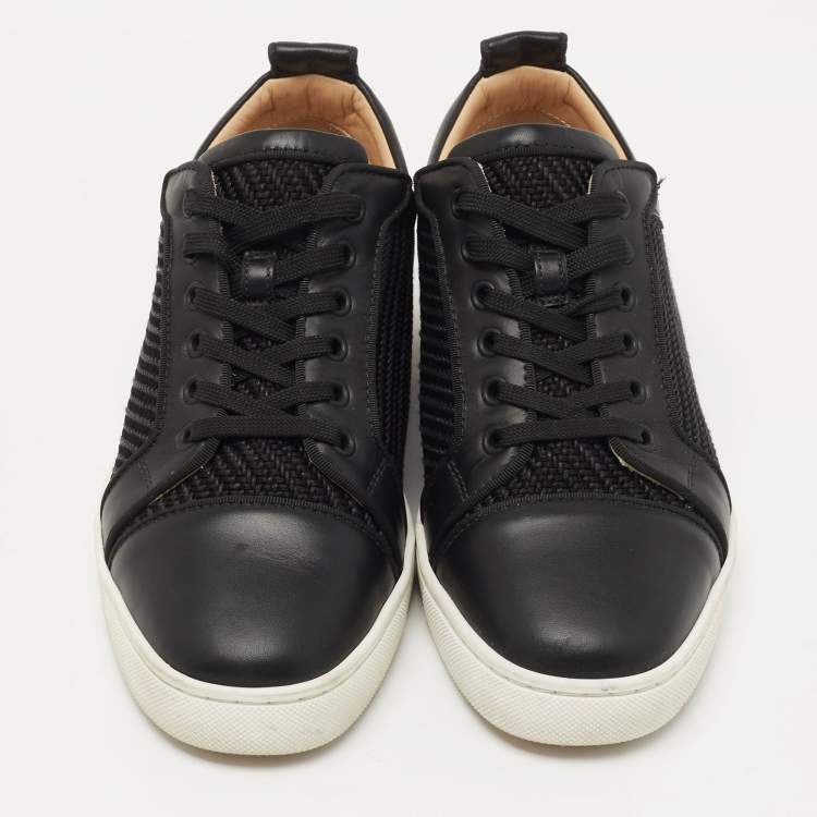 Pre Owned Christian Louboutin Black Leather and Woven Fabric Low Top Sneakers Size 40