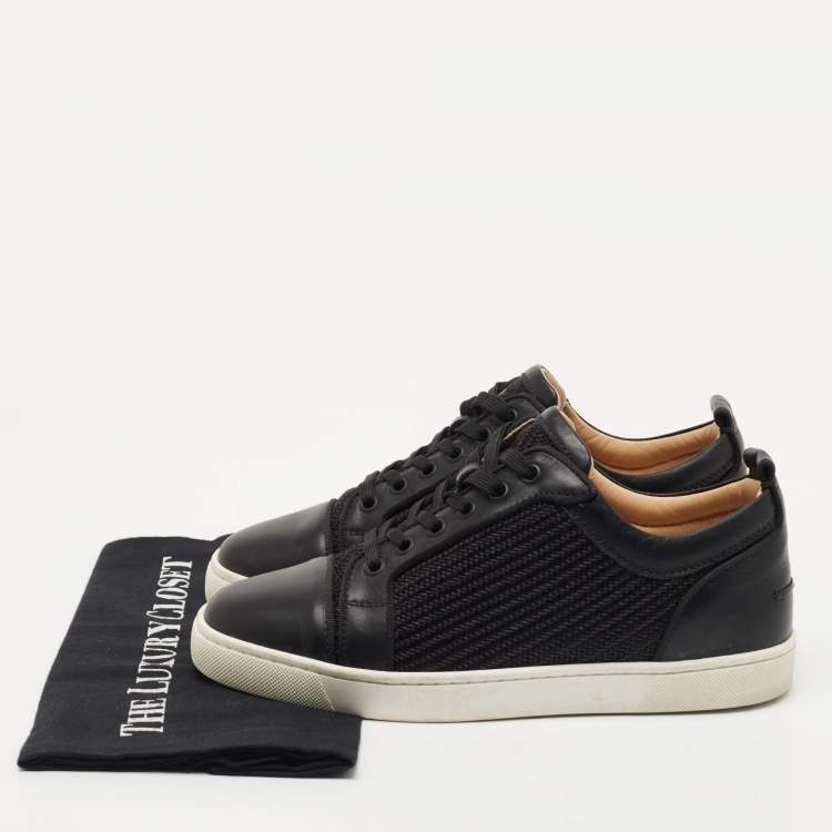 Pre Owned Christian Louboutin Black Leather and Woven Fabric Low Top Sneakers Size 40
