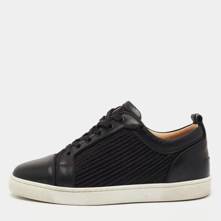 Pre Owned Christian Louboutin Black Leather and Woven Fabric Low Top Sneakers Size 40