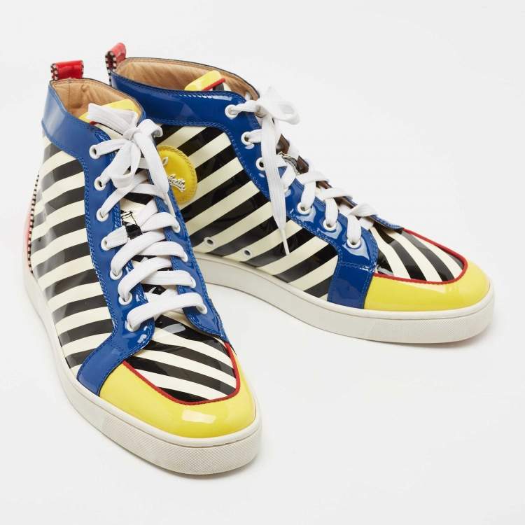Pre Owned Christian Louboutin Multicolor Patent Leather Rantus Stripes High Top Sneakers Size 45.5
