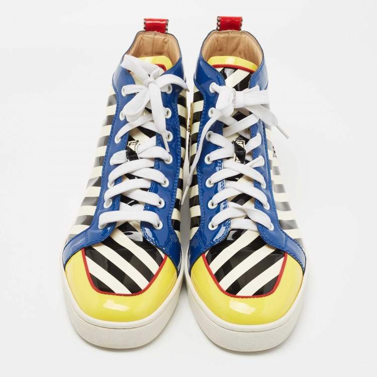 Pre Owned Christian Louboutin Multicolor Patent Leather Rantus Stripes High Top Sneakers Size 45.5