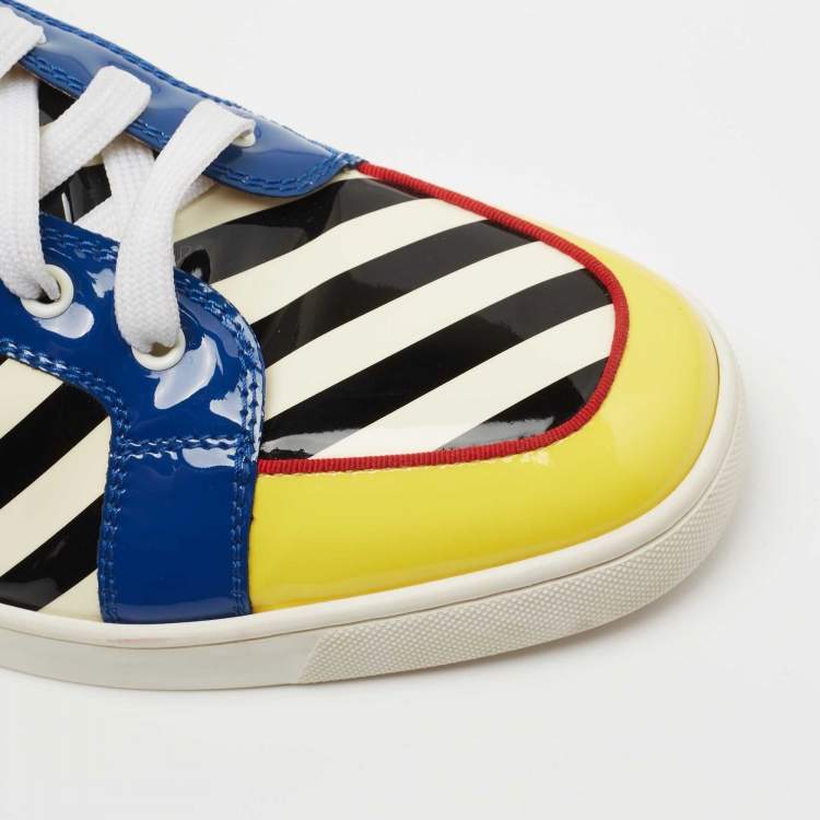 Pre Owned Christian Louboutin Multicolor Patent Leather Rantus Stripes High Top Sneakers Size 45.5