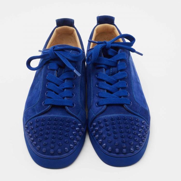 Pre Owned Christian Louboutin Blue Suede Louis Junior Spike Low Top Sneakers Size 40.5
