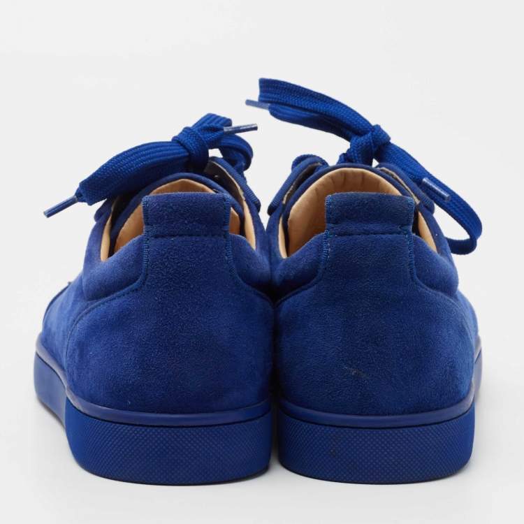Pre Owned Christian Louboutin Blue Suede Louis Junior Spike Low Top Sneakers Size 40.5
