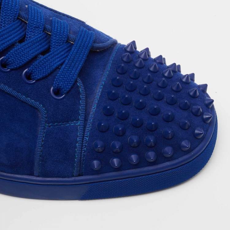 Pre Owned Christian Louboutin Blue Suede Louis Junior Spike Low Top Sneakers Size 40.5