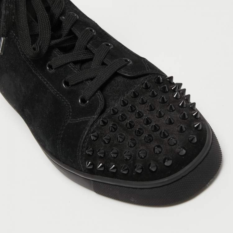 Pre Owned Christian Louboutin Black Suede Lou Spikes High Top Sneakers Size 44