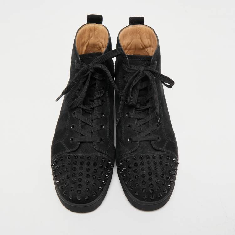 Pre Owned Christian Louboutin Black Suede Lou Spikes High Top Sneakers Size 44