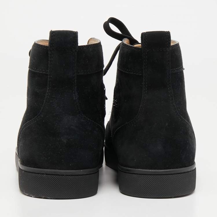 Pre Owned Christian Louboutin Black Suede Lou Spikes High Top Sneakers Size 44