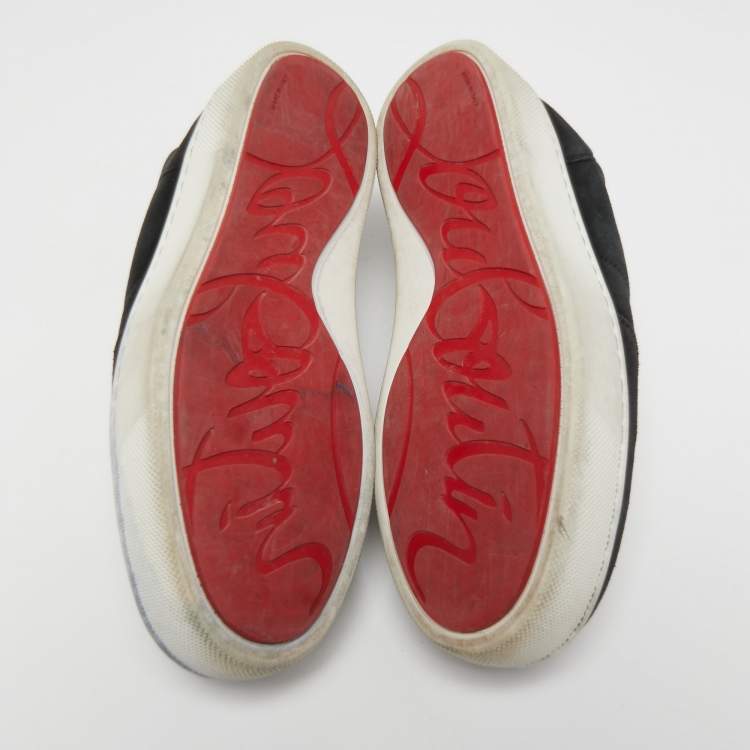 Pre Owned Christian Louboutin Black Suede Happyrui Spike Sneakers Size 41.5  