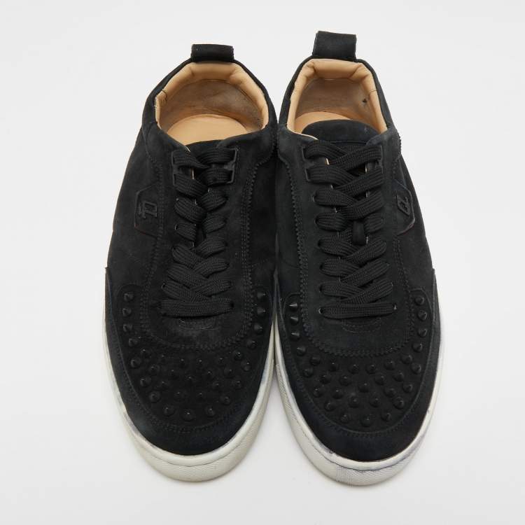Pre Owned Christian Louboutin Black Suede Happyrui Spike Sneakers Size 41.5  
