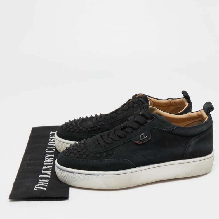 Pre Owned Christian Louboutin Black Suede Happyrui Spike Sneakers Size 41.5  