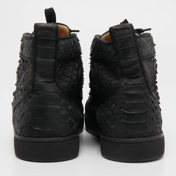 Pre Owned Christian Louboutin Black Python Louis Orlato High Top Sneakers Size 41.5  