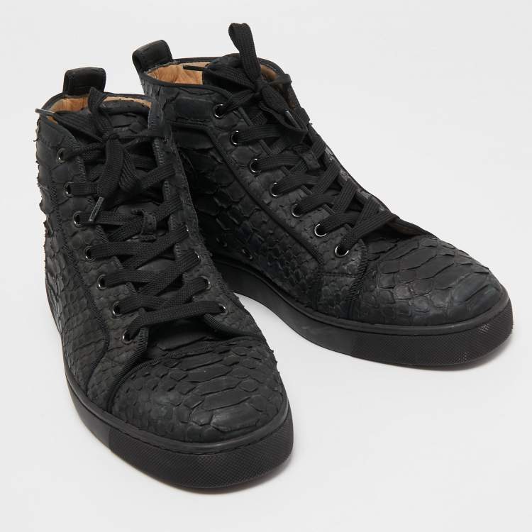 Pre Owned Christian Louboutin Black Python Louis Orlato High Top Sneakers Size 41.5  