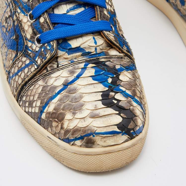 مملوكة مسبقًا Christian Louboutin Blue/Grey Python Leather Graffiti Louis Flat High Top Sneakers Size 41