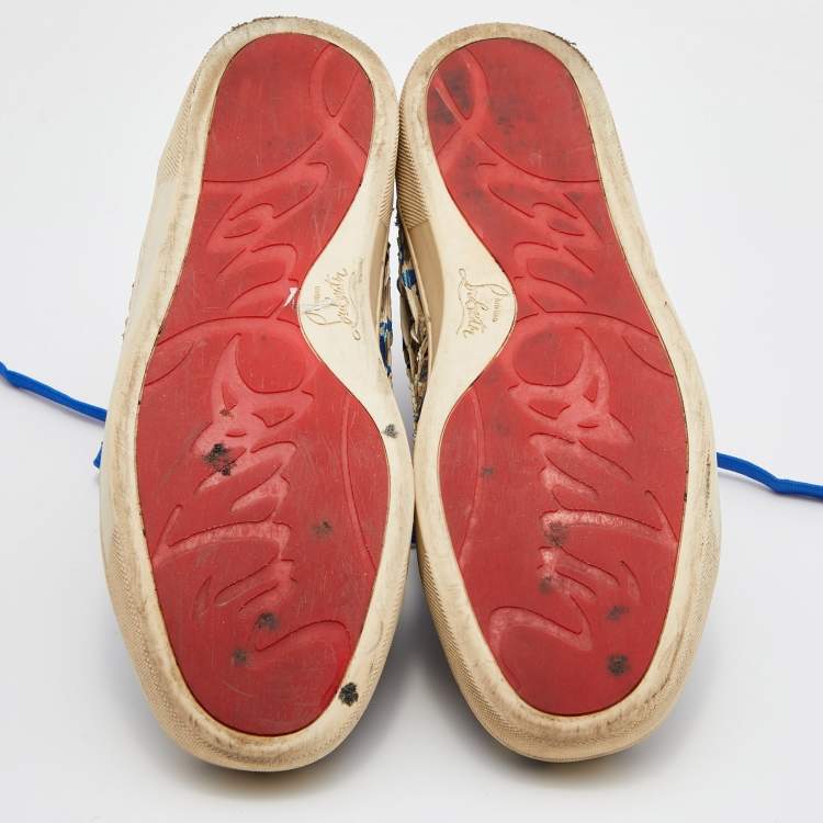 مملوكة مسبقًا Christian Louboutin Blue/Grey Python Leather Graffiti Louis Flat High Top Sneakers Size 41