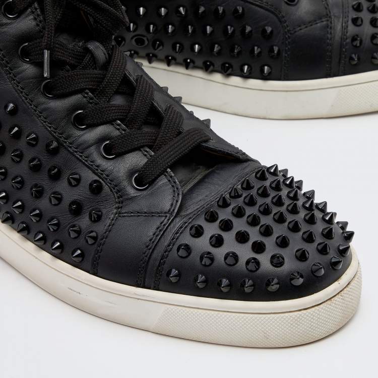 Pre Owned Christian Louboutin Black Leather Louis Junior Spikes High Top Sneakers Size 44