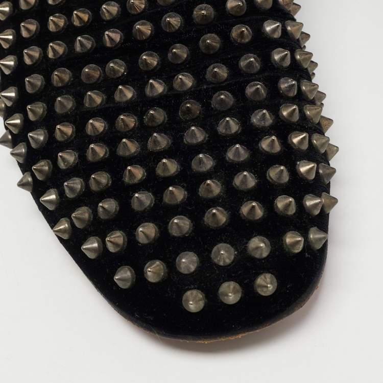 Pre Owned Christian Louboutin Black Velvet Dandelion Spike Loafers Size 42 
