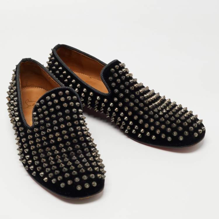 Pre Owned Christian Louboutin Black Velvet Dandelion Spike Loafers Size 42 