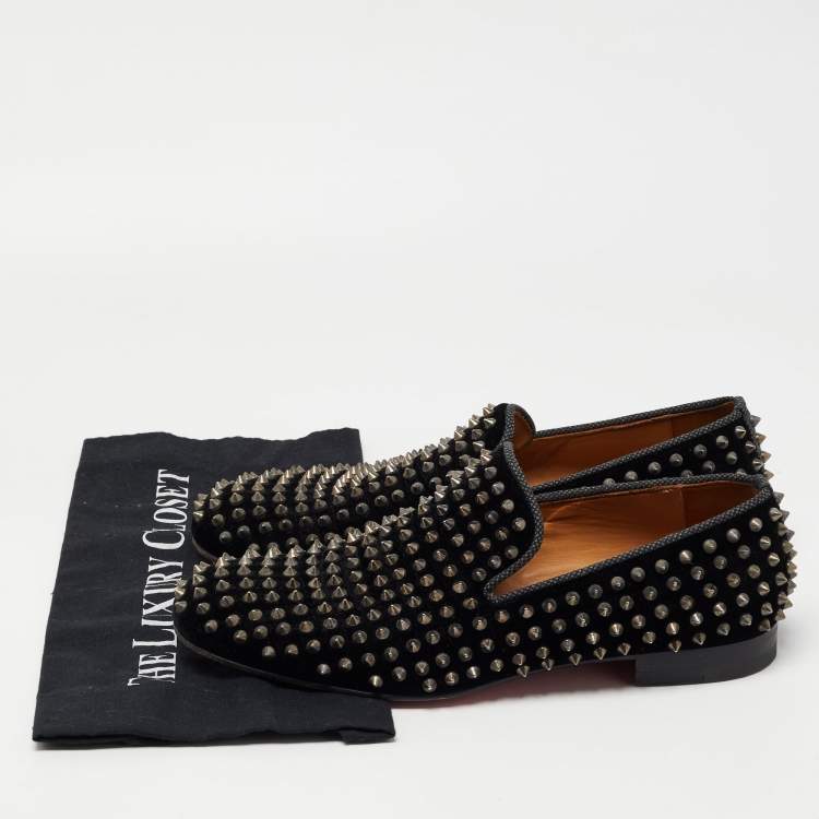 Pre Owned Christian Louboutin Black Velvet Dandelion Spike Loafers Size 42 