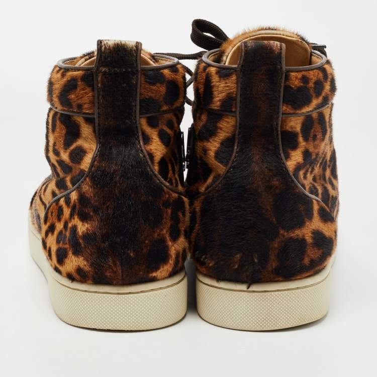 Pre Owned Christian Louboutin Two Tone Leopard Print Calf Hair Rantus Orlato High Top Sneakers Size 43