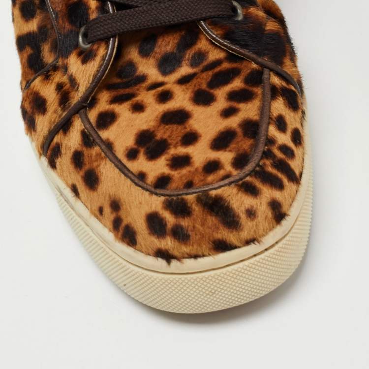 Pre Owned Christian Louboutin Two Tone Leopard Print Calf Hair Rantus Orlato High Top Sneakers Size 43