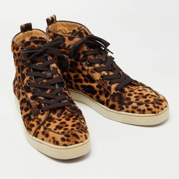 Pre Owned Christian Louboutin Two Tone Leopard Print Calf Hair Rantus Orlato High Top Sneakers Size 43