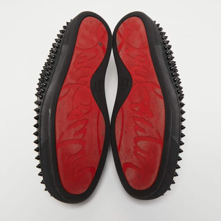 Pre Owned Christian Louboutin Black Leather Roller Boat Sneakers Size 42.5