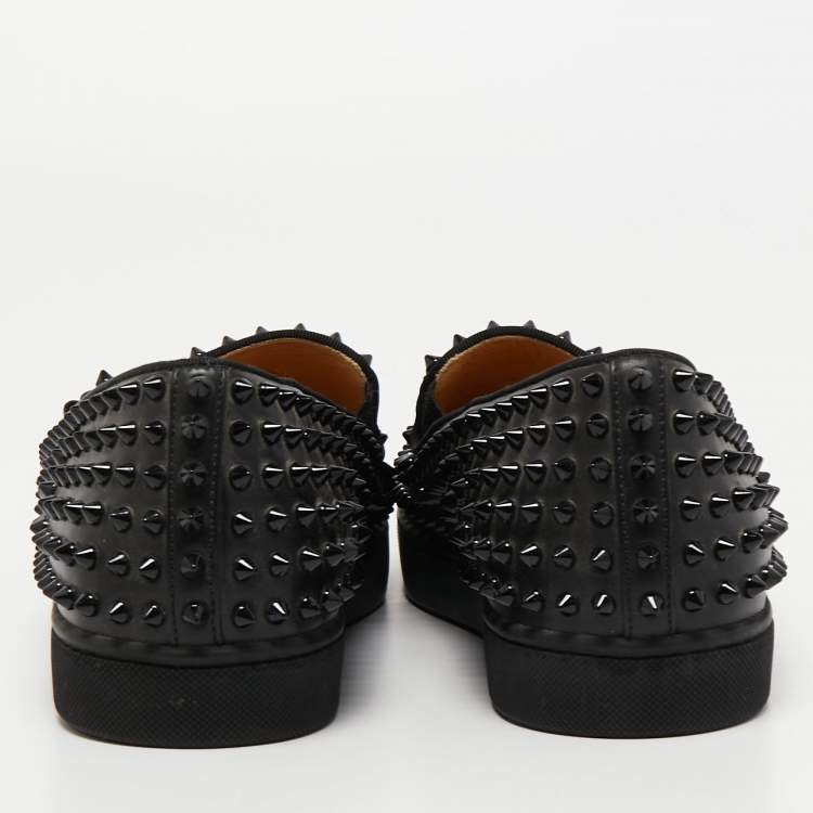 Pre Owned Christian Louboutin Black Leather Roller Boat Sneakers Size 42.5