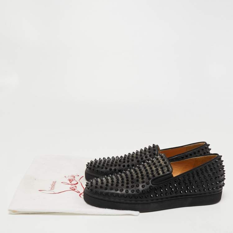 Pre Owned Christian Louboutin Black Leather Roller Boat Sneakers Size 42.5