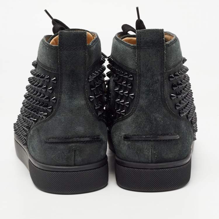 Pre Owned Christian Louboutin Black Suede Spike Louis Orlato High Top Sneakers Size 40
