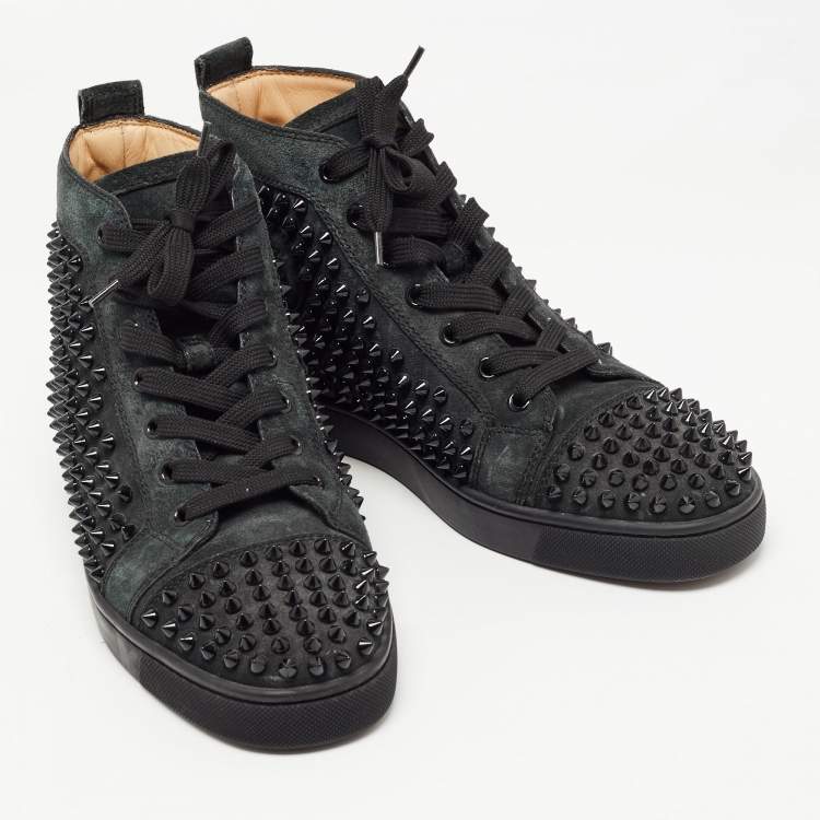 Pre Owned Christian Louboutin Black Suede Spike Louis Orlato High Top Sneakers Size 40